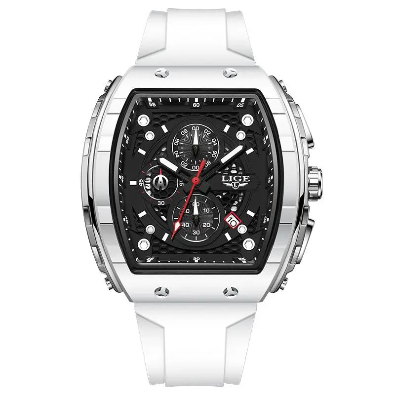 LIGE Waterproof Watches For Men Original Brand Luxury Silicone Square Men's Quartz Wristwatch Fashion Military Chronograph Male