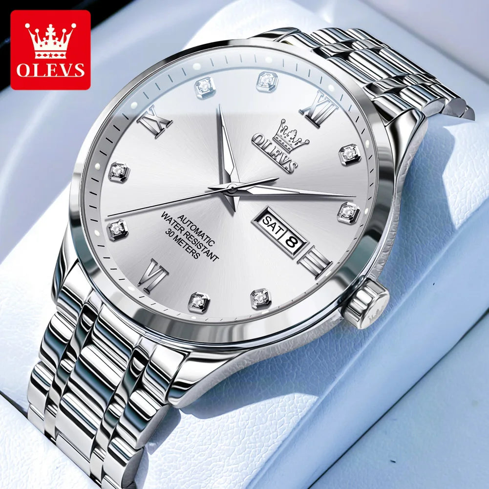 OLEVS 9946 Mens Watch Luxury Automatic Mechanical Watch Waterproof Luminous Watch For Men Date Diamond Scale Day-Date Watch