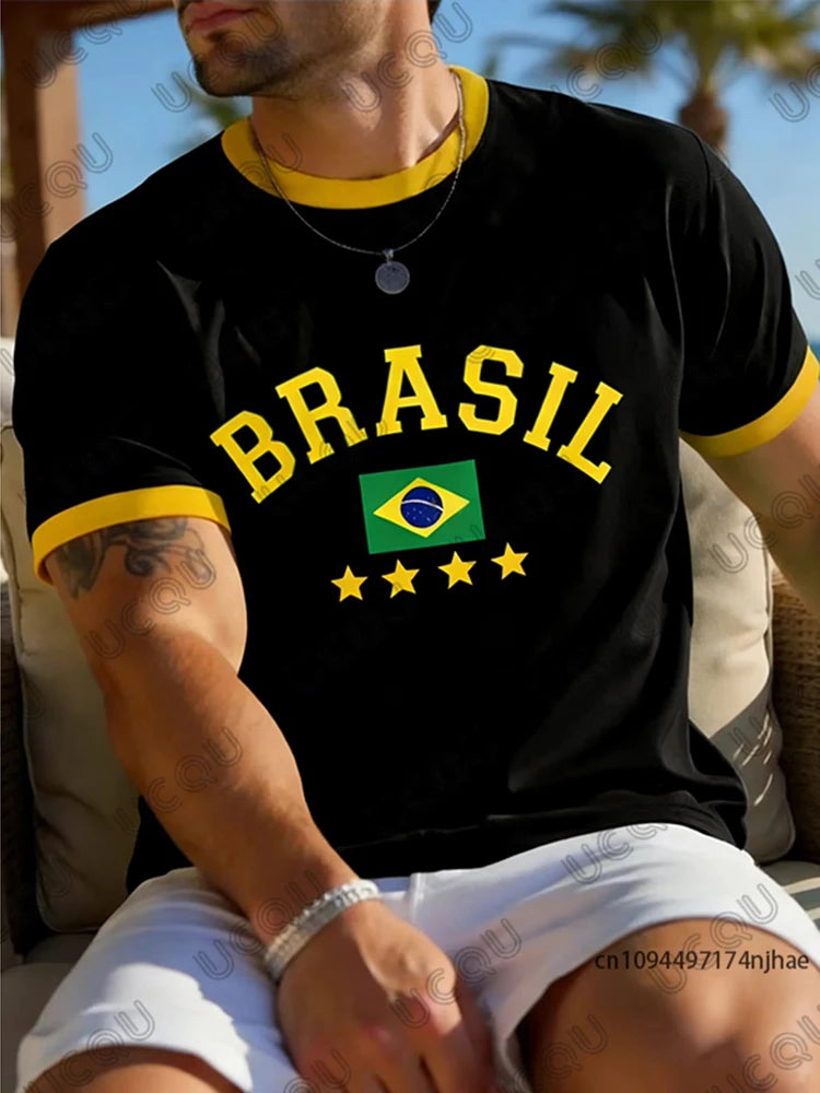 Summer New Brazilian Flag 3D Printed Large-sized Men's T-shirt Is Loose and Comfortable, Suitable for Outdoor Wear