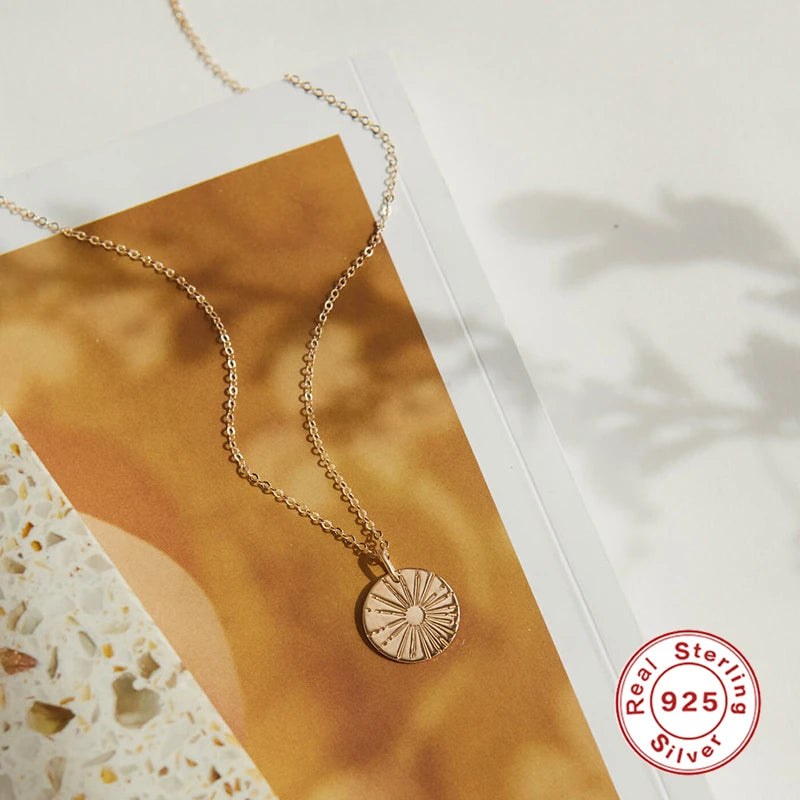 ROXI Ins Sun Pendant Necklaces for Women Men Jewelry 925 Sterling Silver Sun Gold Necklace Collares Chain Naszyjnik Luxury Gift