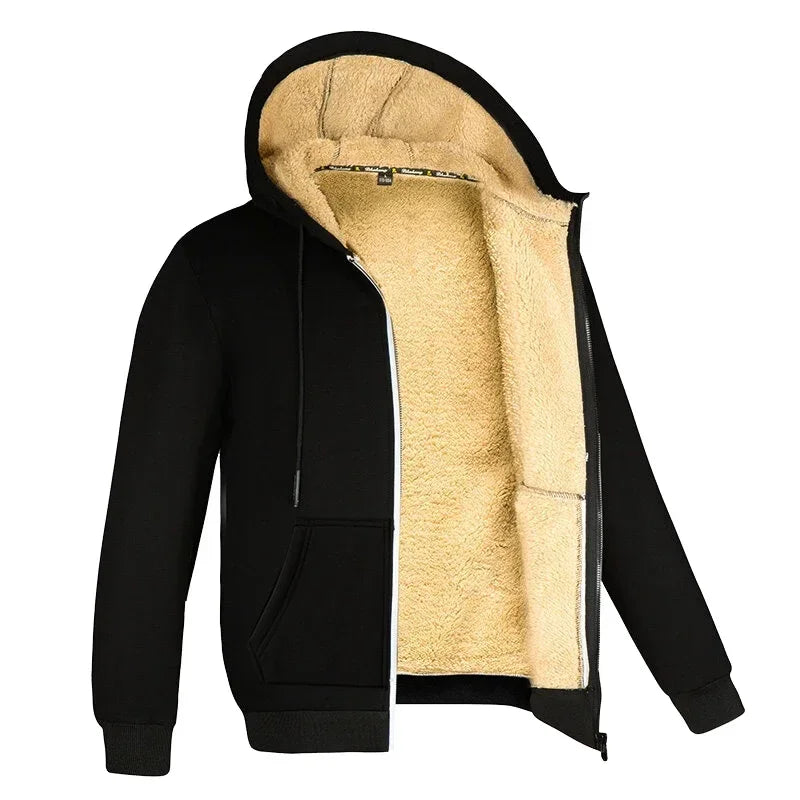 Winter Thicke Jacket Men's Lambwool Hoodies Warm Zipper Sweatshirts Loose Casual Solid Color Zip Up Jackets Long Sleeve Cardigan
