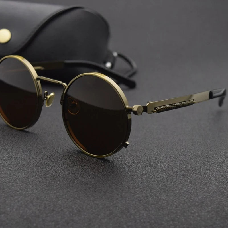 New Steampunk Sunglasses for Men Women Vintage Trendy Round Metal Frame Polarized Sun Glasses Outdoor Driving Riding Accessories