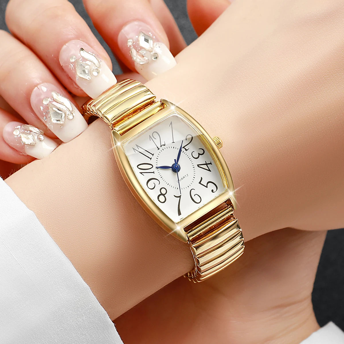 Fashion Women Arabic Numeral Dial Wristwatches Casual Alloy Elastic Strap Quartz Watch For Ladies Clock Reloj Muje (Without Box)
