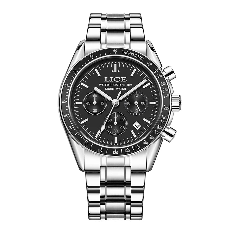 LIGE Luxury Men Watches Luminous Calendar Quartz Watch Mens Waterproof Stainless Steel Man Wristwatch Sport Business Male Clock