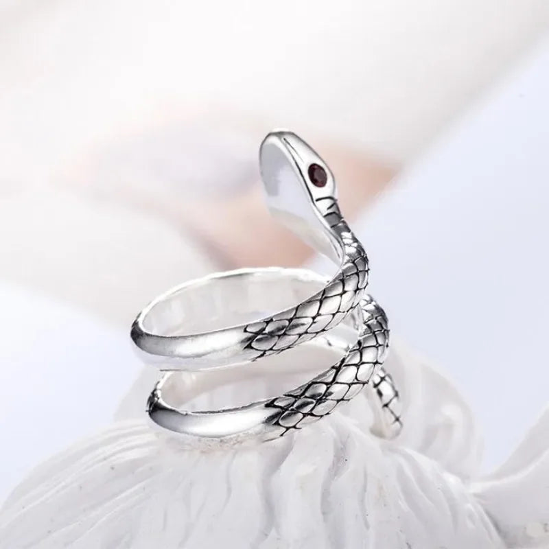 Stereoscopic New Retro Punk Exaggerate Snake Ring 925 sterling silver Opening Rings Adjustable Jewelry