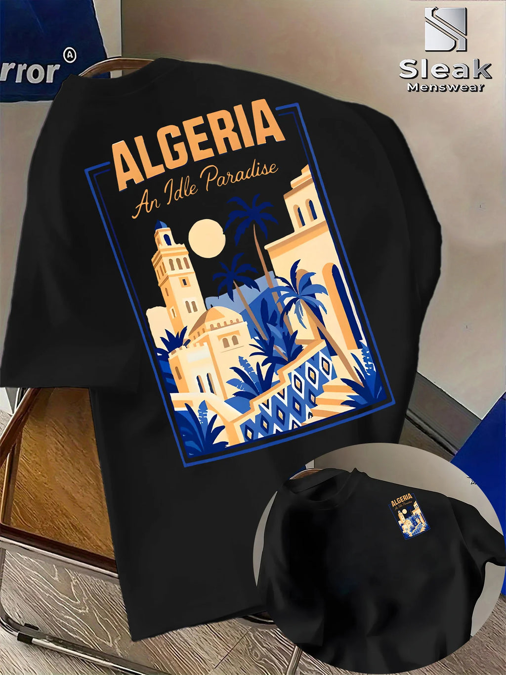 Maghreb-style Men's Summer Fashion T-shirt with The "Algeria" Logo on A Round Neck Breathable Moisture-wicking Loose-fitting Top
