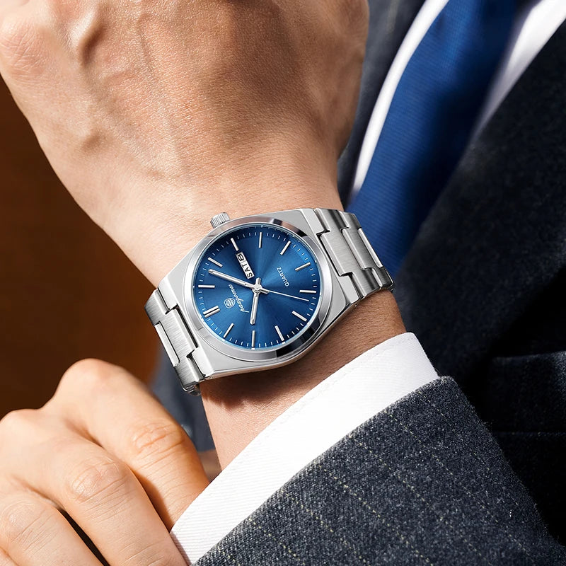 PAAZOMU Luxury Sport Quartz Man Wristwatch Waterproof Luminous Date Week Men Watches Stainless Steel Men's Watch Male Reloj+box