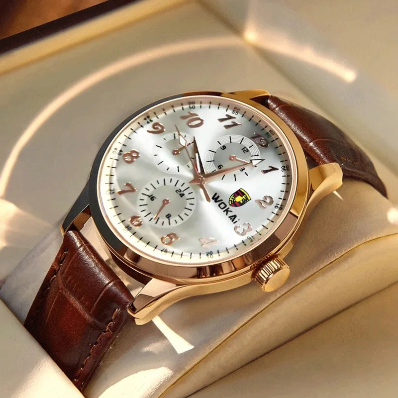 2025 Mens Watch Chronograph Moon Phase Pattern Luminous Top Luxury Sport Male Wristwatch Leather Men Quartz Watches Casual Clock