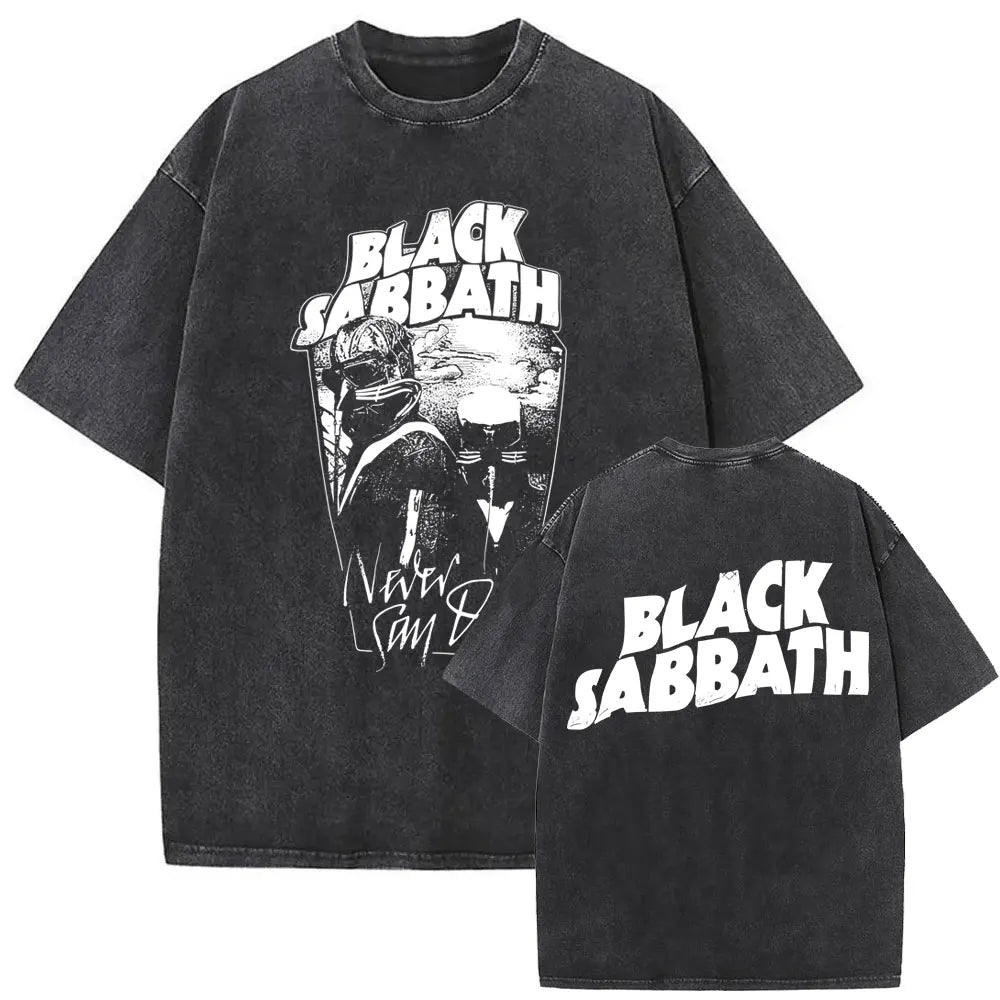 Short Sleeved Round Neck Y2k Tshirt Men Clothing New in Top & Tees Mens T-Shirt Heavy Metal Rock Band Black Sabbath Tour Washed