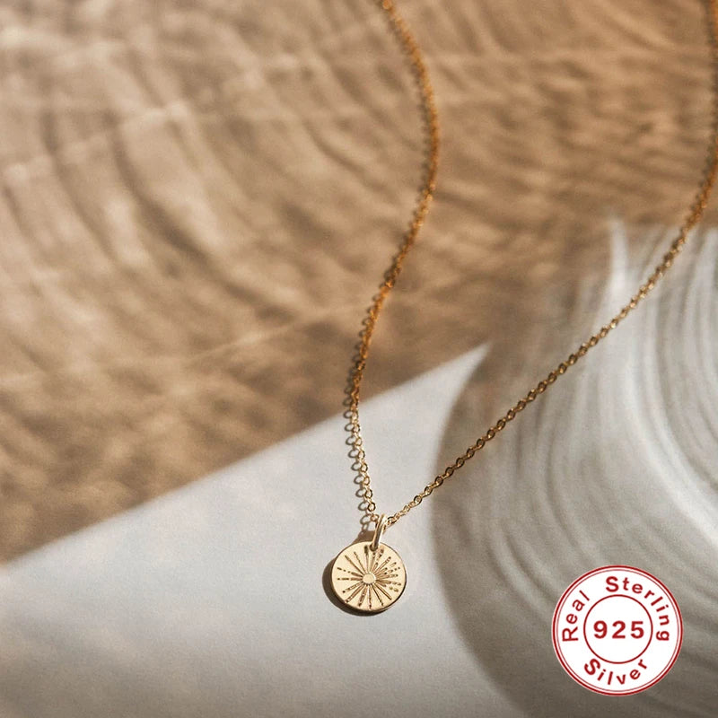 ROXI Ins Sun Pendant Necklaces for Women Men Jewelry 925 Sterling Silver Sun Gold Necklace Collares Chain Naszyjnik Luxury Gift