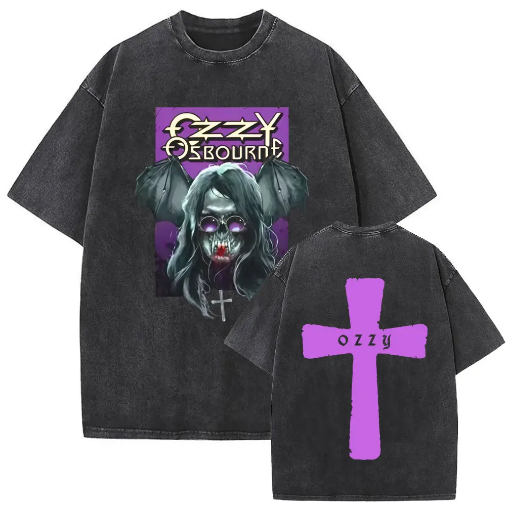 Short Sleeved Round Neck Y2k Tshirt Men Clothing New in Top & Tees Mens T-Shirt Heavy Metal Rock Band Black Sabbath Tour Washed