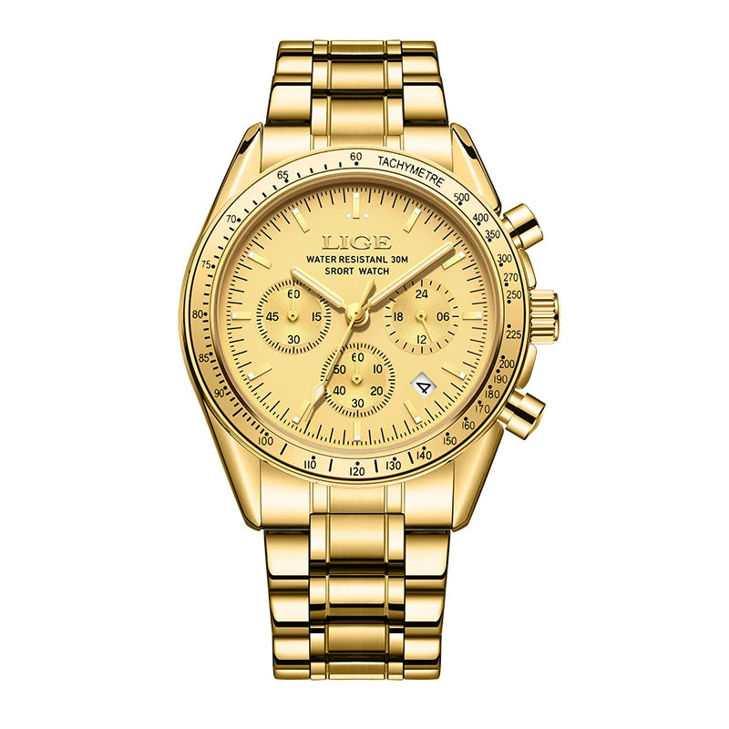 LIGE Luxury Men Watches Luminous Calendar Quartz Watch Mens Waterproof Stainless Steel Man Wristwatch Sport Business Male Clock