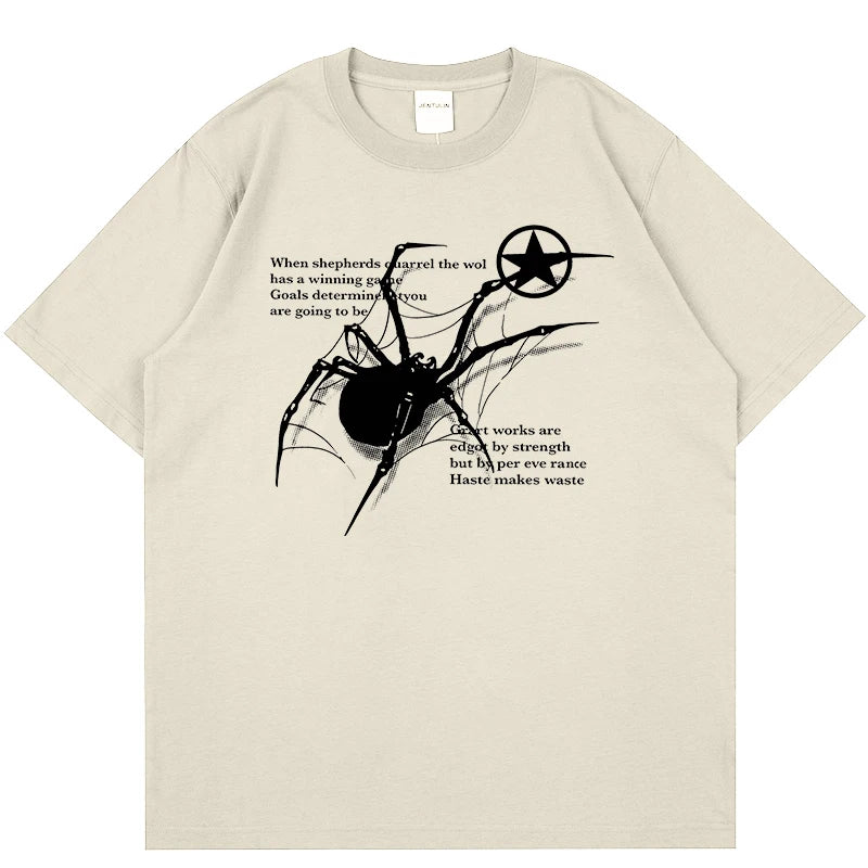 Y2K Korean Men Streetwear Spider Graphic Acubi Harajuku Egirl Short Sleeve T-Shirts Grunge Aesthetic Oversized Tops Alt Clothing
