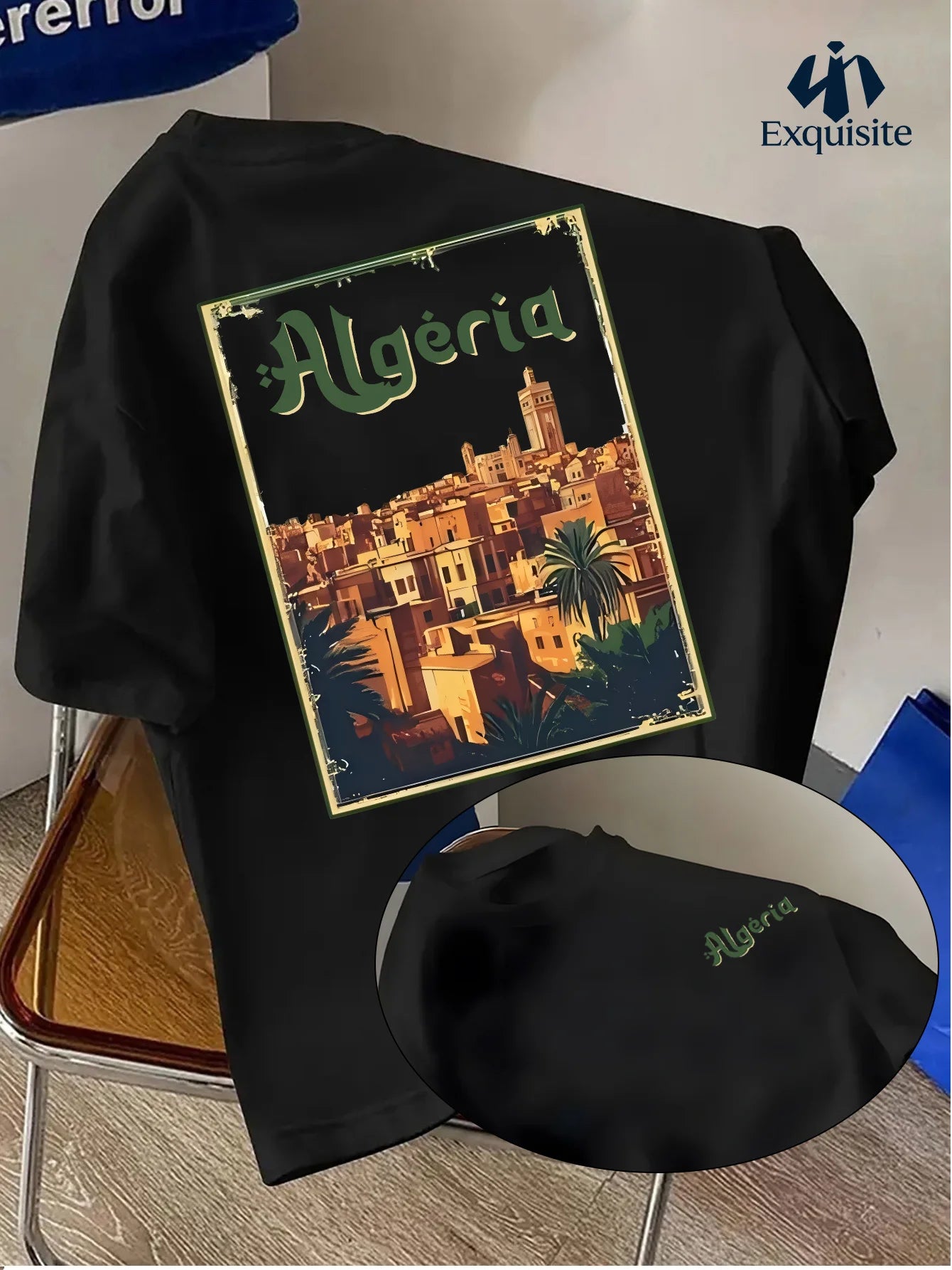 Maghreb-style Men's Summer Fashion T-shirt with The "Algeria" Logo on A Round Neck Breathable Moisture-wicking Loose-fitting Top