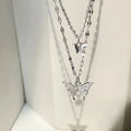 925 Sterling Silver Shiny CZ Butterfly Necklace Ladies Exquisite Double Layer Clavicle Chain Necklace Jewelry For Ladies Gift