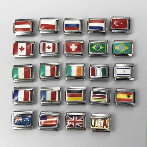 2025 New World National Flag Enamel Italian Charm Bead Fit 9mm Stianless Steel Italian Bracelet Link Hand Chain DIY Jewelry Gift