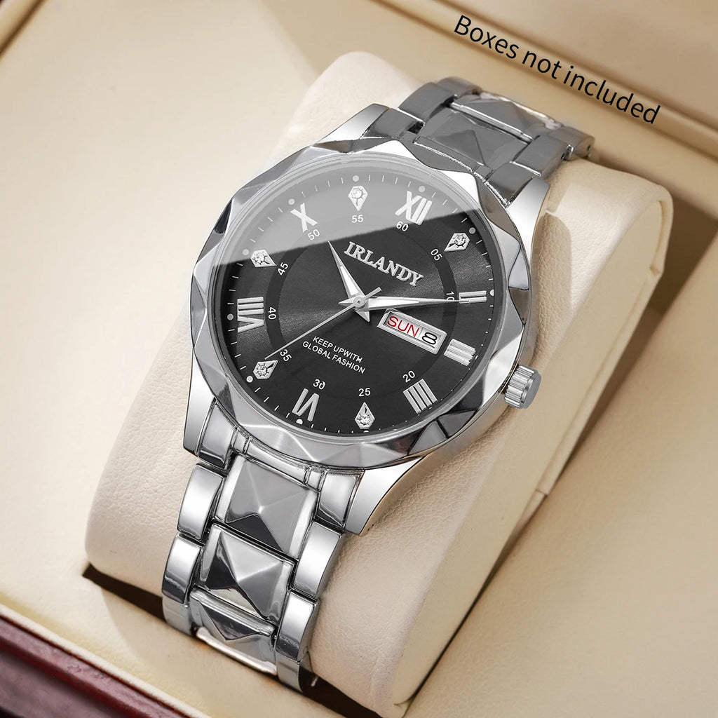 Luxury Men Business Watches Fashion Stainless Steel Band Roma Dial Quartz Watches for Men Clock Reloj Hombre（Without Box）