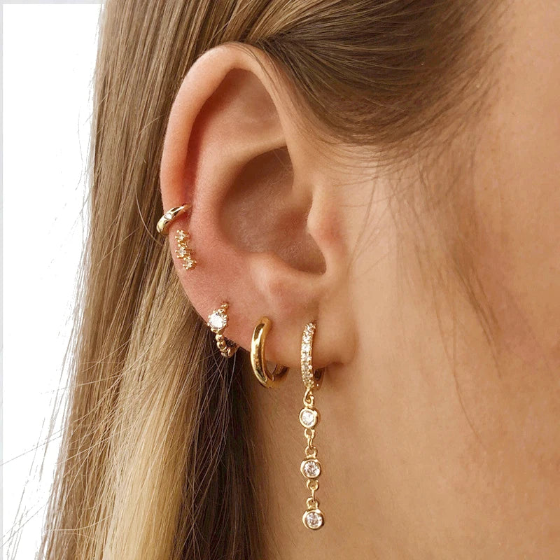 925 Sterling Silver Needle Shiny Round Zircon Pendant Hoop Earrings Exquisite Long Chain Stud Earrings Women's Fashion Jewelry