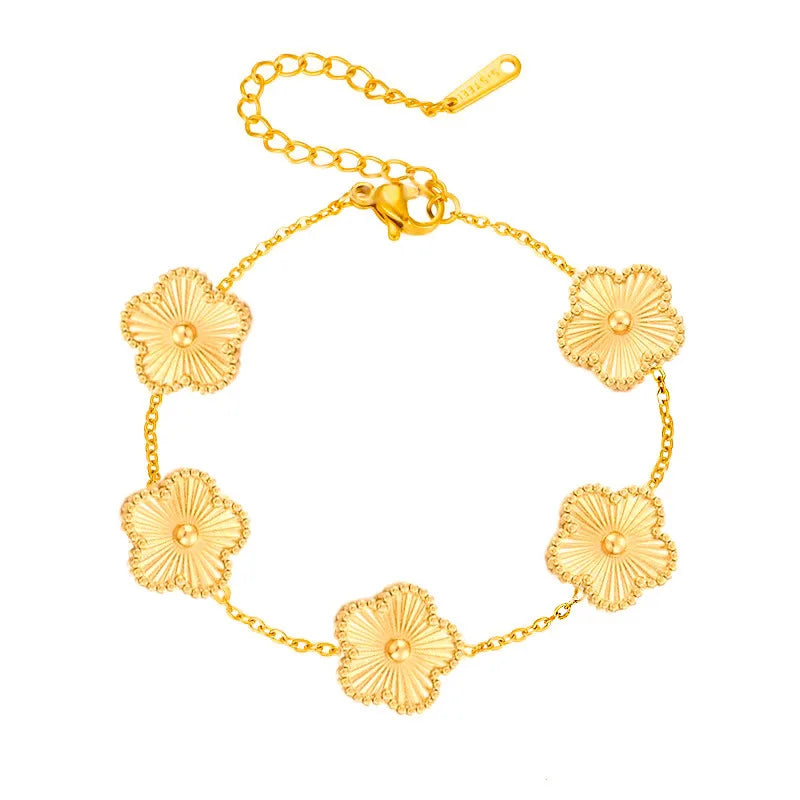 Classic Lucky Five-leaf Flower Clover Golden Stainless Steel Bracelet Fashion Waterproof Women‘s Jewelry Gift