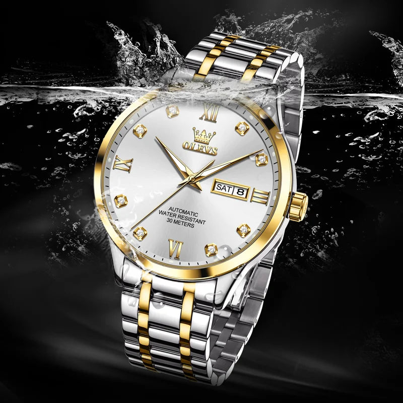 OLEVS 9946 Mens Watch Luxury Automatic Mechanical Watch Waterproof Luminous Watch For Men Date Diamond Scale Day-Date Watch