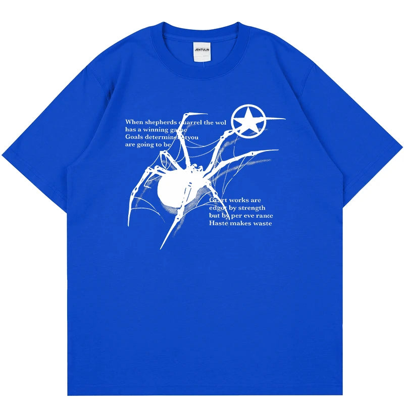 Y2K Korean Men Streetwear Spider Graphic Acubi Harajuku Egirl Short Sleeve T-Shirts Grunge Aesthetic Oversized Tops Alt Clothing