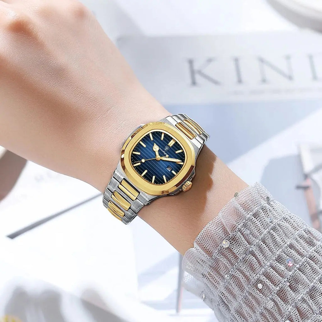 POEDAGAR Square Luxury Watch For Woman Waterproof Luminous Date Ladies Wristwatch Stainless Steel Fashion Quartz Women's Watches