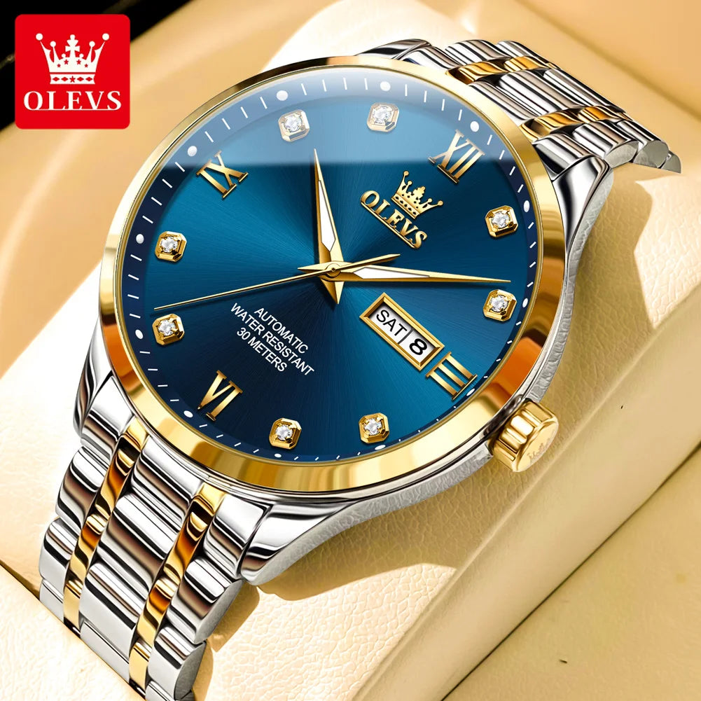 OLEVS 9946 Mens Watch Luxury Automatic Mechanical Watch Waterproof Luminous Watch For Men Date Diamond Scale Day-Date Watch