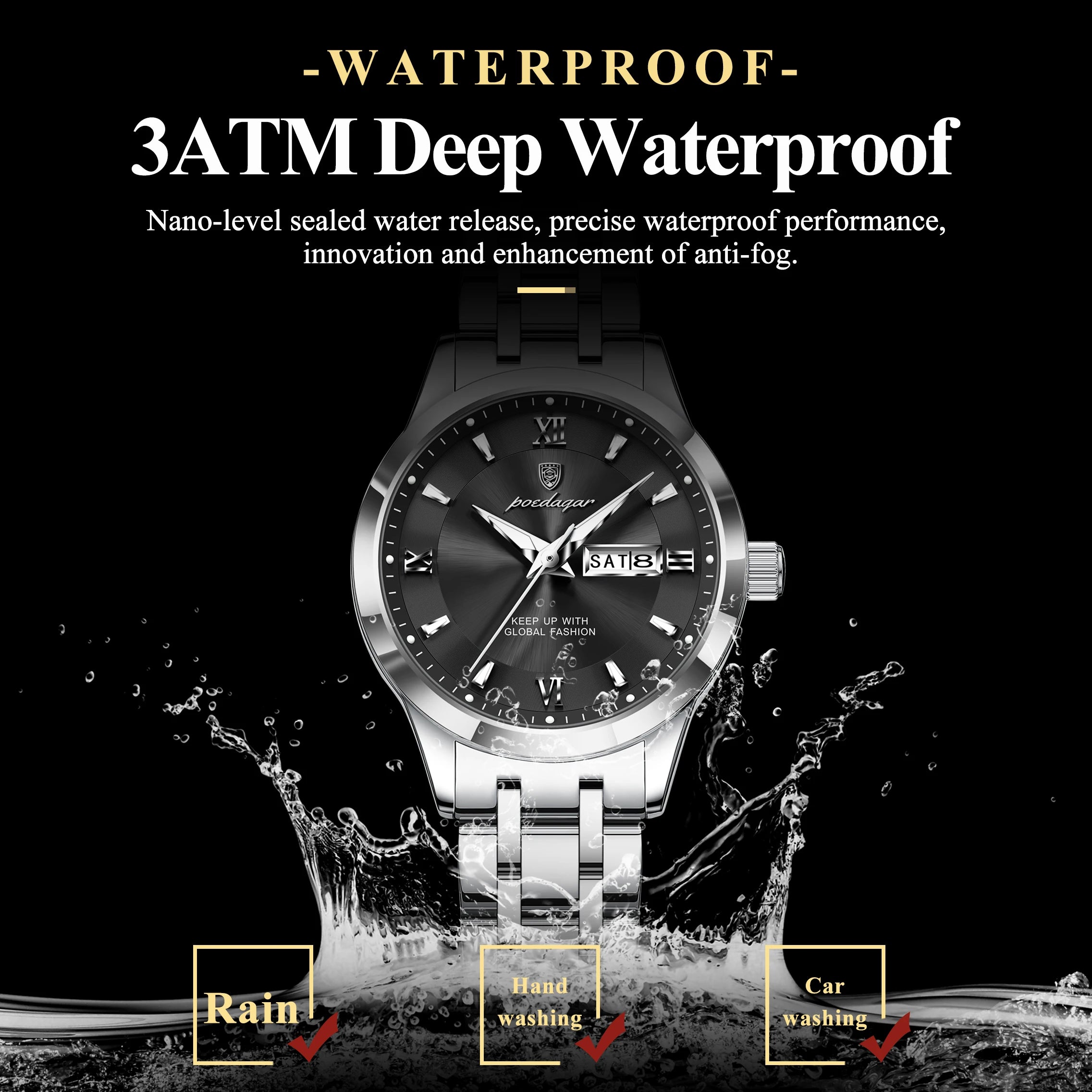POEDAGAR Luxury Quartz Women Watch Luminous Stainless Steel Waterproof Ladies Wristwatch Week Date Fashion Woman's Watches Reloj