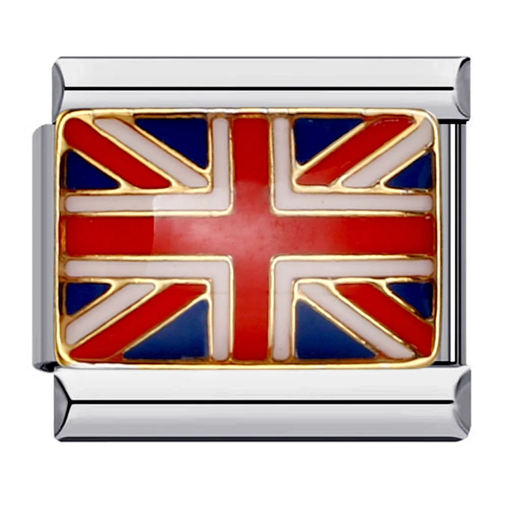 2025 New World National Flag Enamel Italian Charm Bead Fit 9mm Stianless Steel Italian Bracelet Link Hand Chain DIY Jewelry Gift
