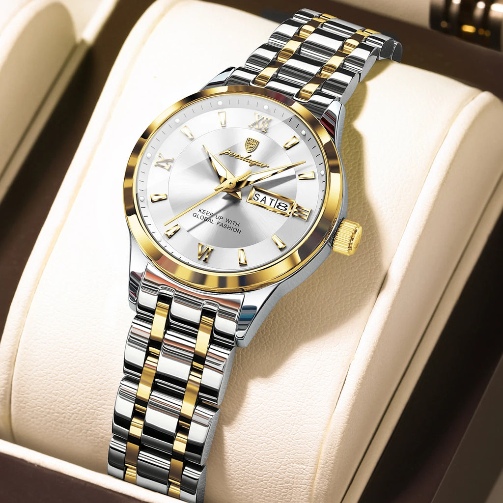 POEDAGAR Luxury Quartz Women Watch Luminous Stainless Steel Waterproof Ladies Wristwatch Week Date Fashion Woman's Watches Reloj
