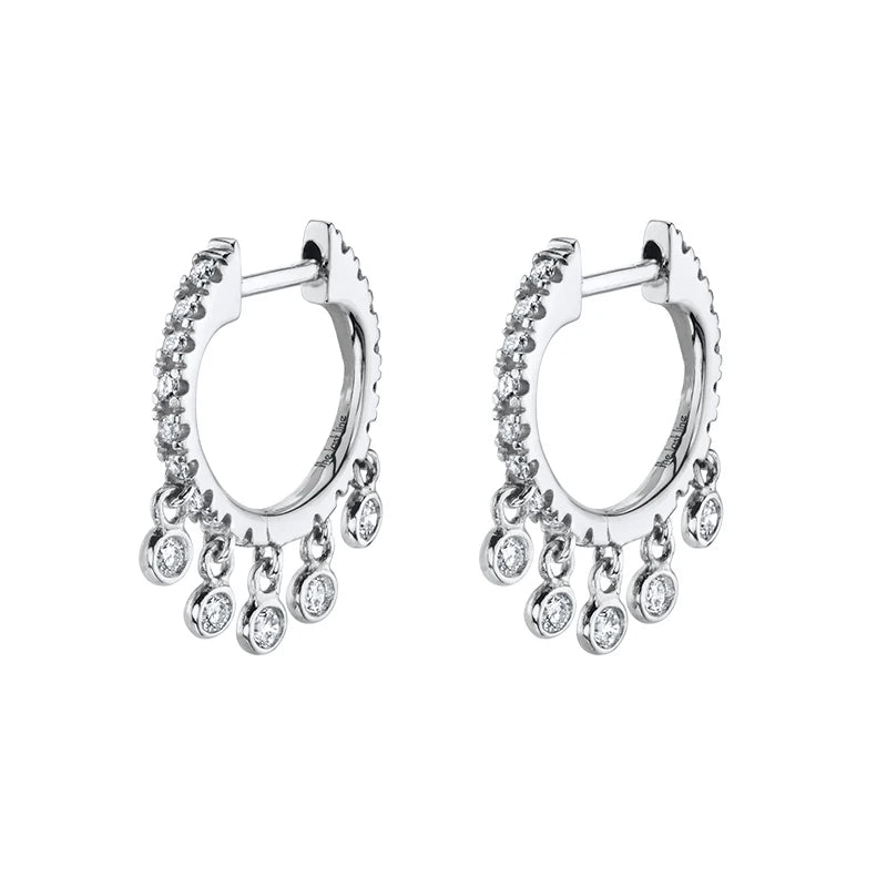 925 Sterling Silver Needle Shiny Round Zircon Pendant Hoop Earrings Exquisite Long Chain Stud Earrings Women's Fashion Jewelry