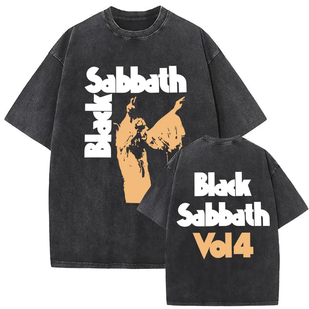 Short Sleeved Round Neck Y2k Tshirt Men Clothing New in Top & Tees Mens T-Shirt Heavy Metal Rock Band Black Sabbath Tour Washed