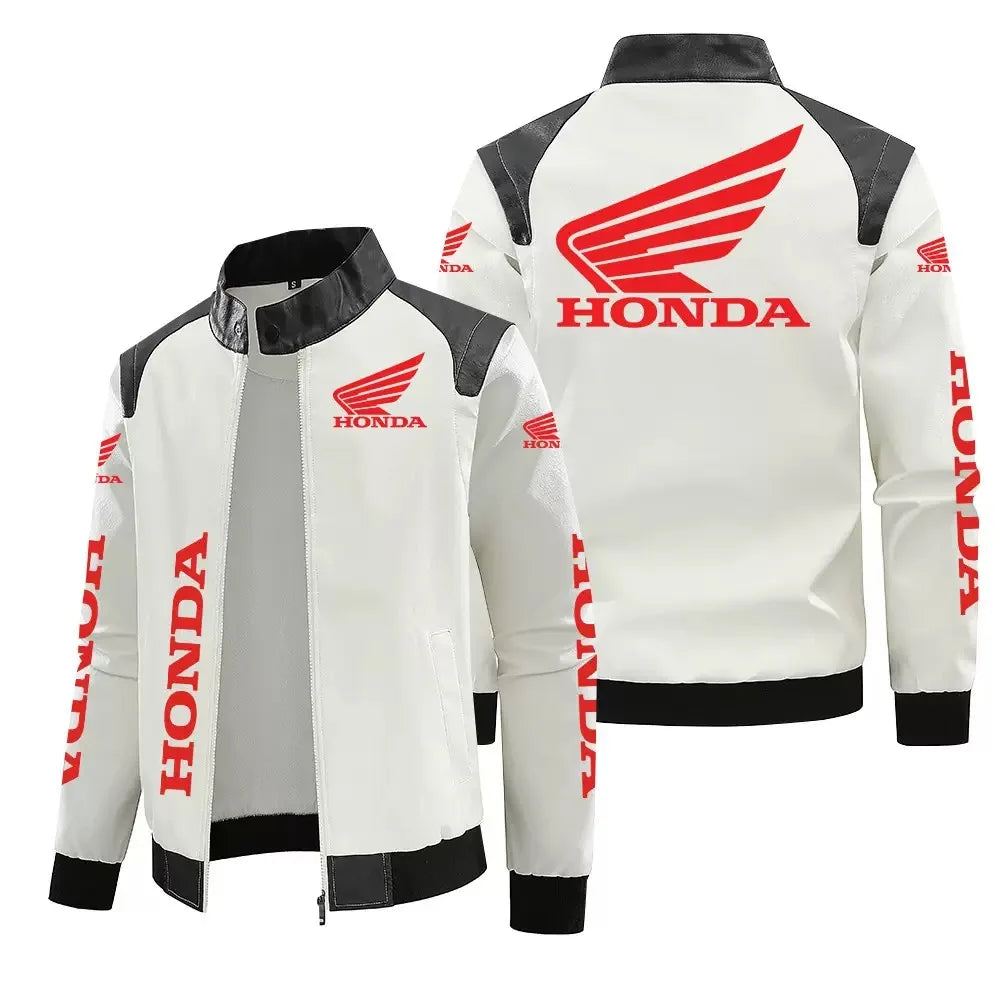 Honda Motorcycle Badge Leather Jacket for Men European American Style plus Size S-4XL Biker Jacket