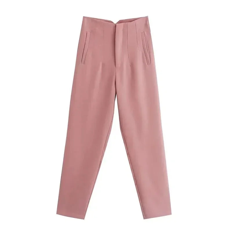 HXAO Fashion Office Wear High waist Pants for Women Formal Pants Office outfits Pencil Trousers Black Pink White Ladies Pants