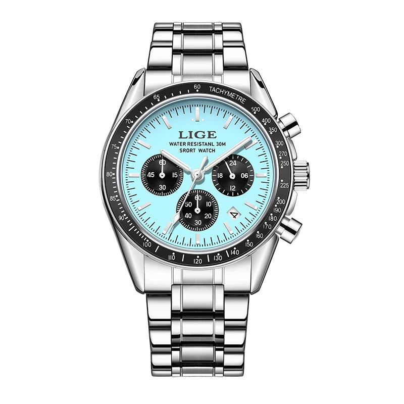LIGE Luxury Men Watches Luminous Calendar Quartz Watch Mens Waterproof Stainless Steel Man Wristwatch Sport Business Male Clock