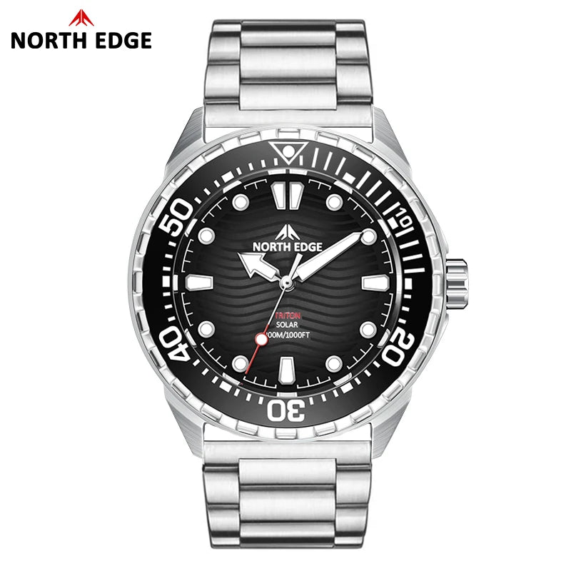 NORTH EDGE 2025 New TRITON Solar Powered Dive Watch Men Luxury Quartz Watches For Men 316L Stainless Steel Case Waterproof 300M