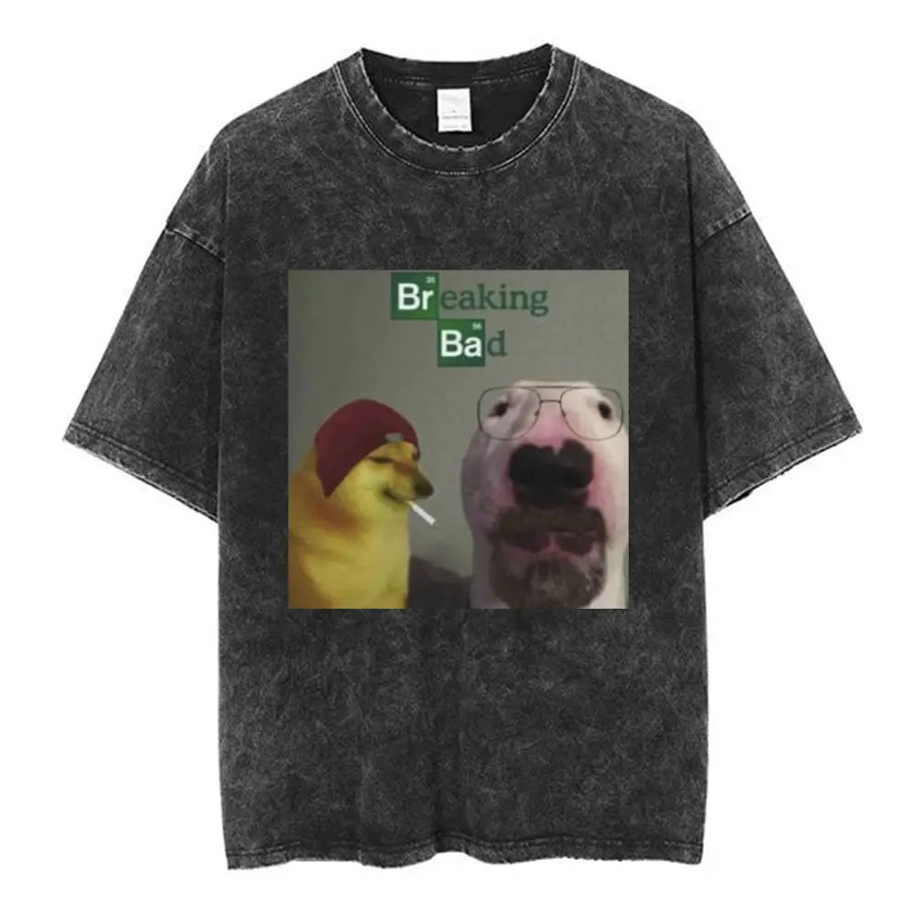 Heisenberg Breaking Bad Vintage Washed T Shirt Better Call Saul Graphic Print T-shirts Men's Pure Cotton Short Sleeves Tee Shirt