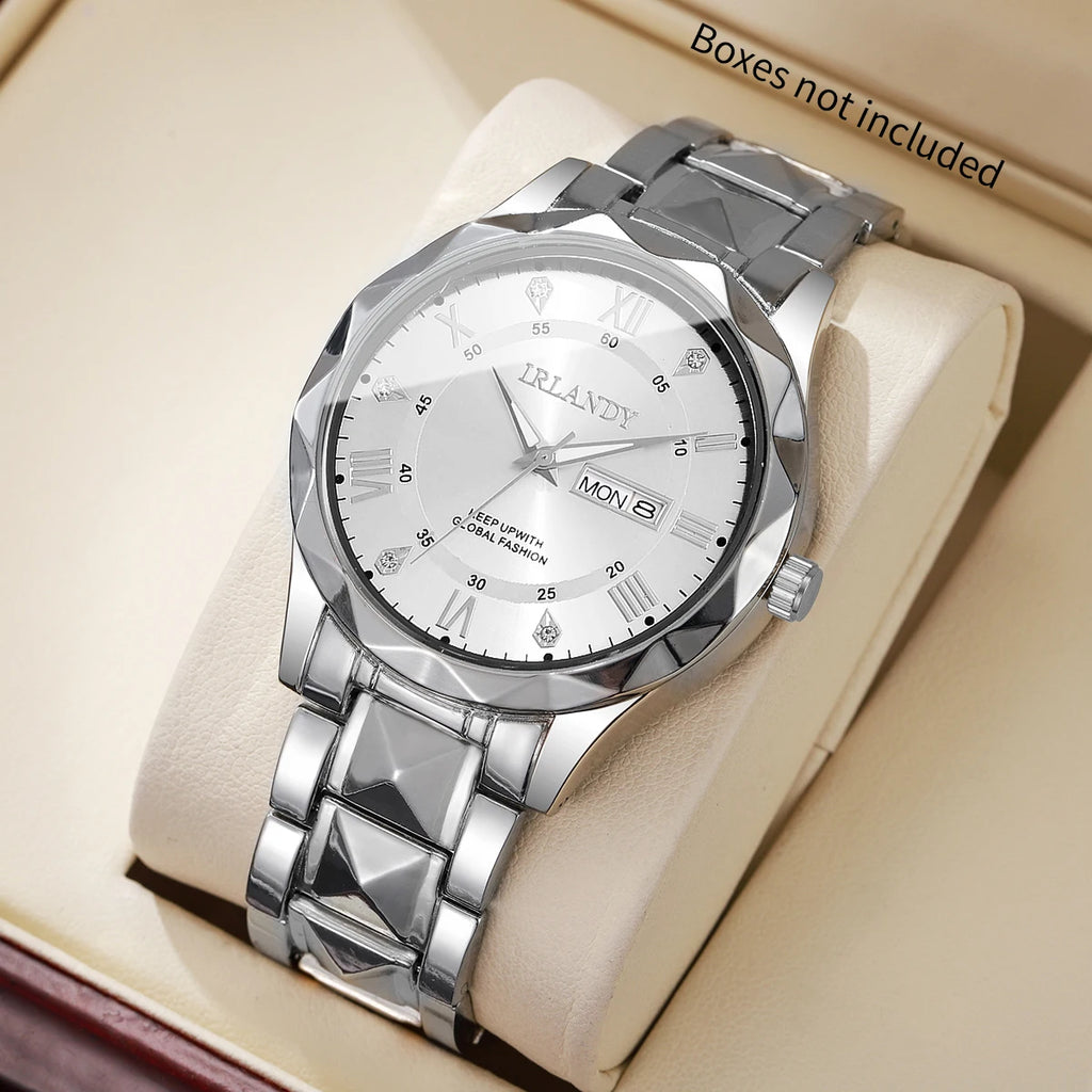 Luxury Men Business Watches Fashion Stainless Steel Band Roma Dial Quartz Watches for Men Clock Reloj Hombre（Without Box）