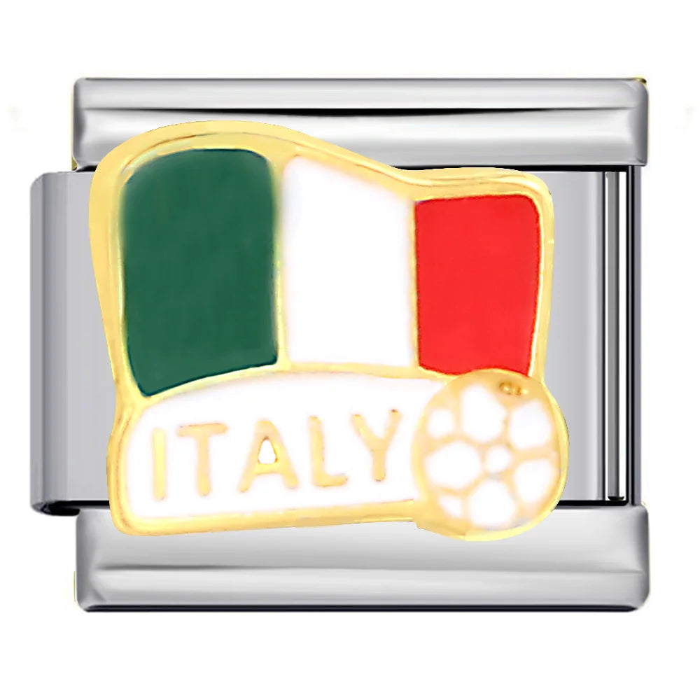 2025 New World National Flag Enamel Italian Charm Bead Fit 9mm Stianless Steel Italian Bracelet Link Hand Chain DIY Jewelry Gift