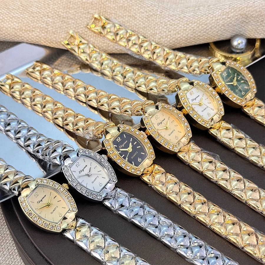 New Fashionable Ladies Bracelet Watch Bucket Shape Quartz Watch Simple Bubble Sensation Rhombus Texture Luxury Light Weight