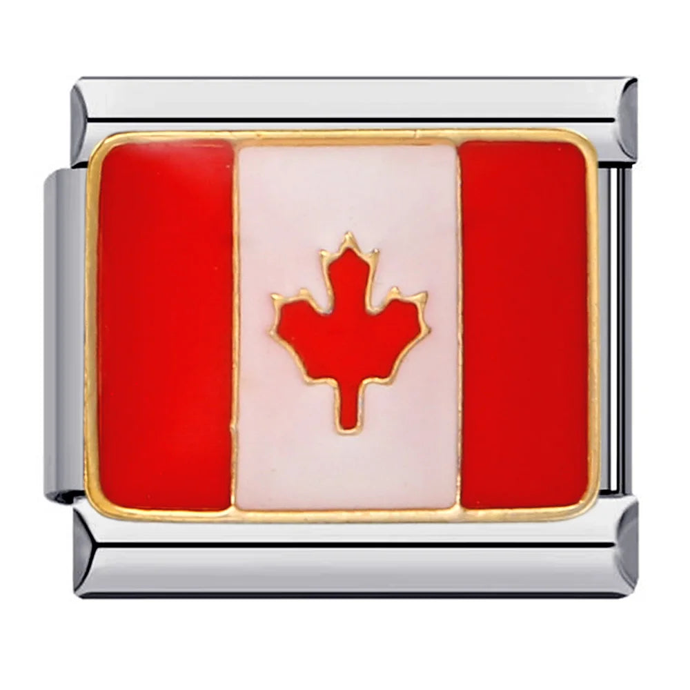 2025 New World National Flag Enamel Italian Charm Bead Fit 9mm Stianless Steel Italian Bracelet Link Hand Chain DIY Jewelry Gift