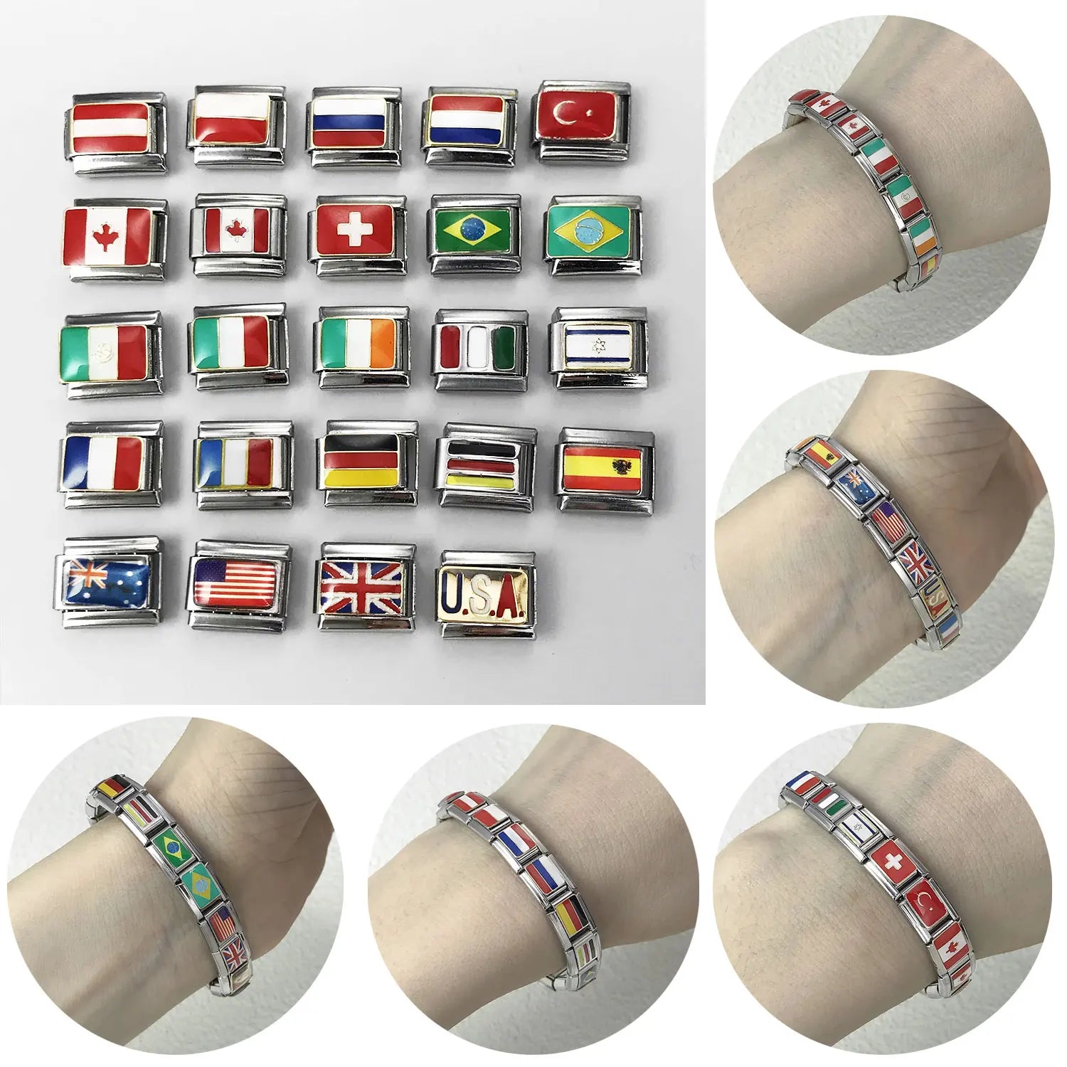 2025 New World National Flag Enamel Italian Charm Bead Fit 9mm Stianless Steel Italian Bracelet Link Hand Chain DIY Jewelry Gift