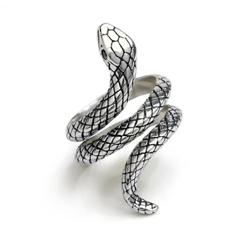 Stereoscopic New Retro Punk Exaggerate Snake Ring 925 sterling silver Opening Rings Adjustable Jewelry