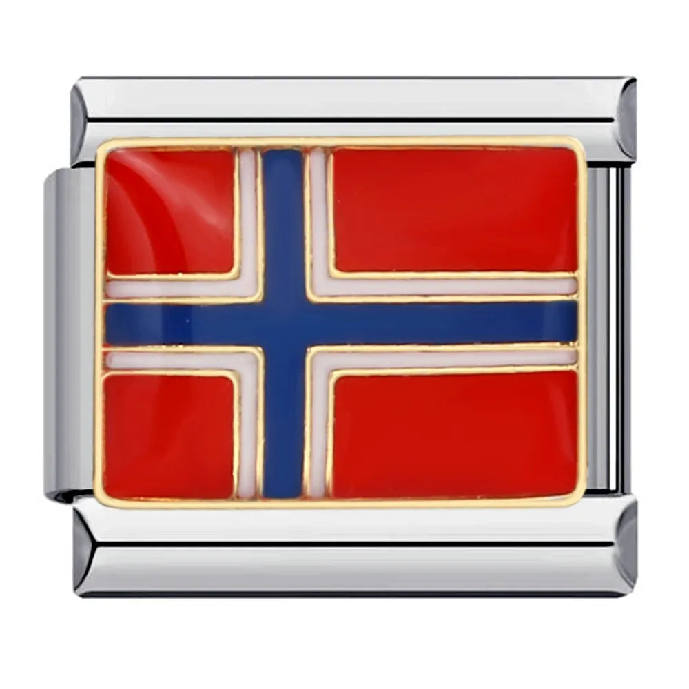 2025 New World National Flag Enamel Italian Charm Bead Fit 9mm Stianless Steel Italian Bracelet Link Hand Chain DIY Jewelry Gift