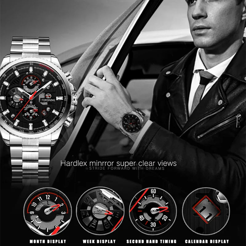 2026 Sport Waterproof Big Dial Mechanical Watches Luxury Stainless Steel Watch For Men Multifunctional Automatic Date Wristwatch