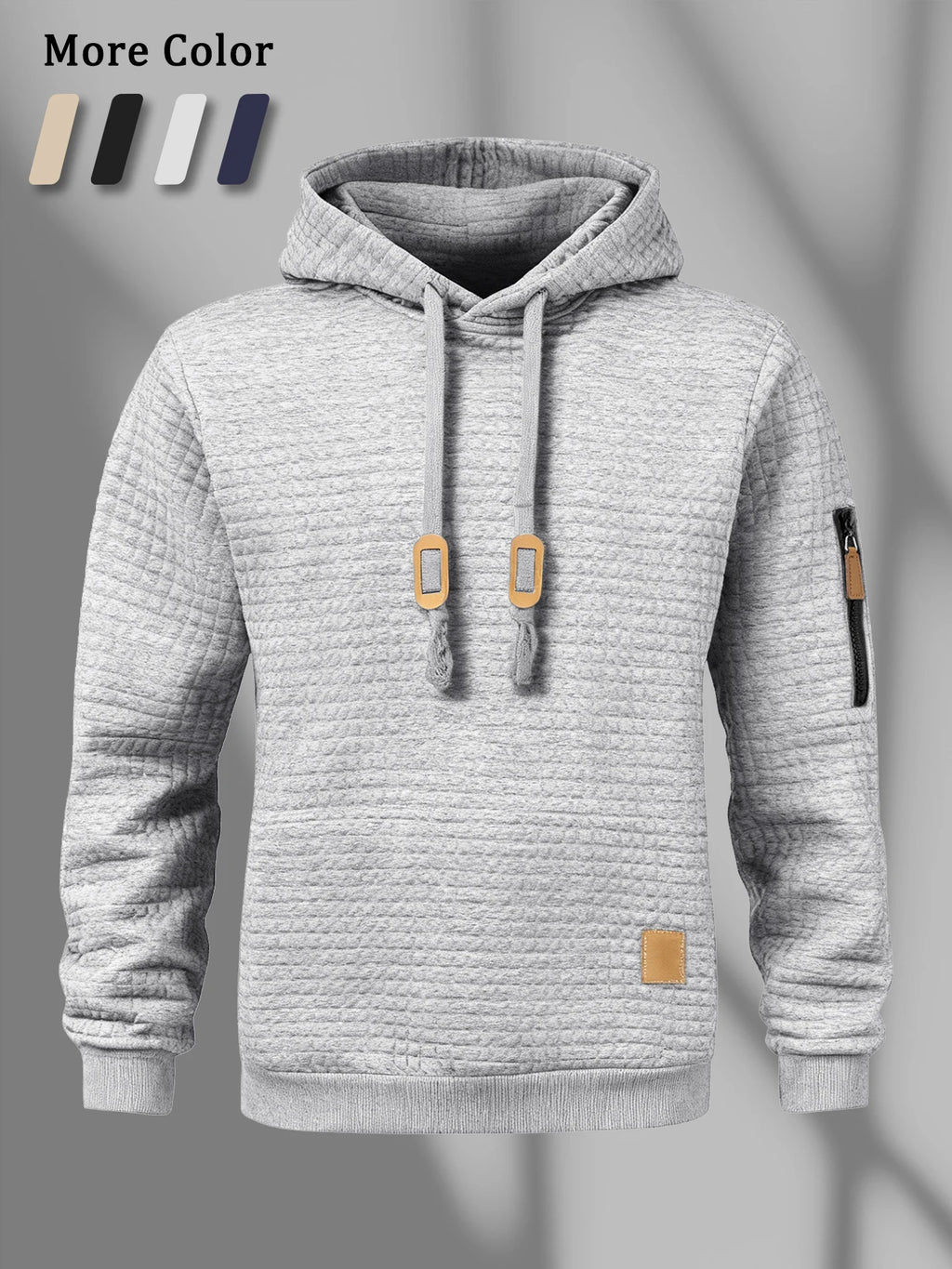 New Autumn Men's Hoodie Waffle Pattern Long Sleeve Sweatshirt Solid Color Casual Warm Pullover Outdoor Sportswear Men's Clothing