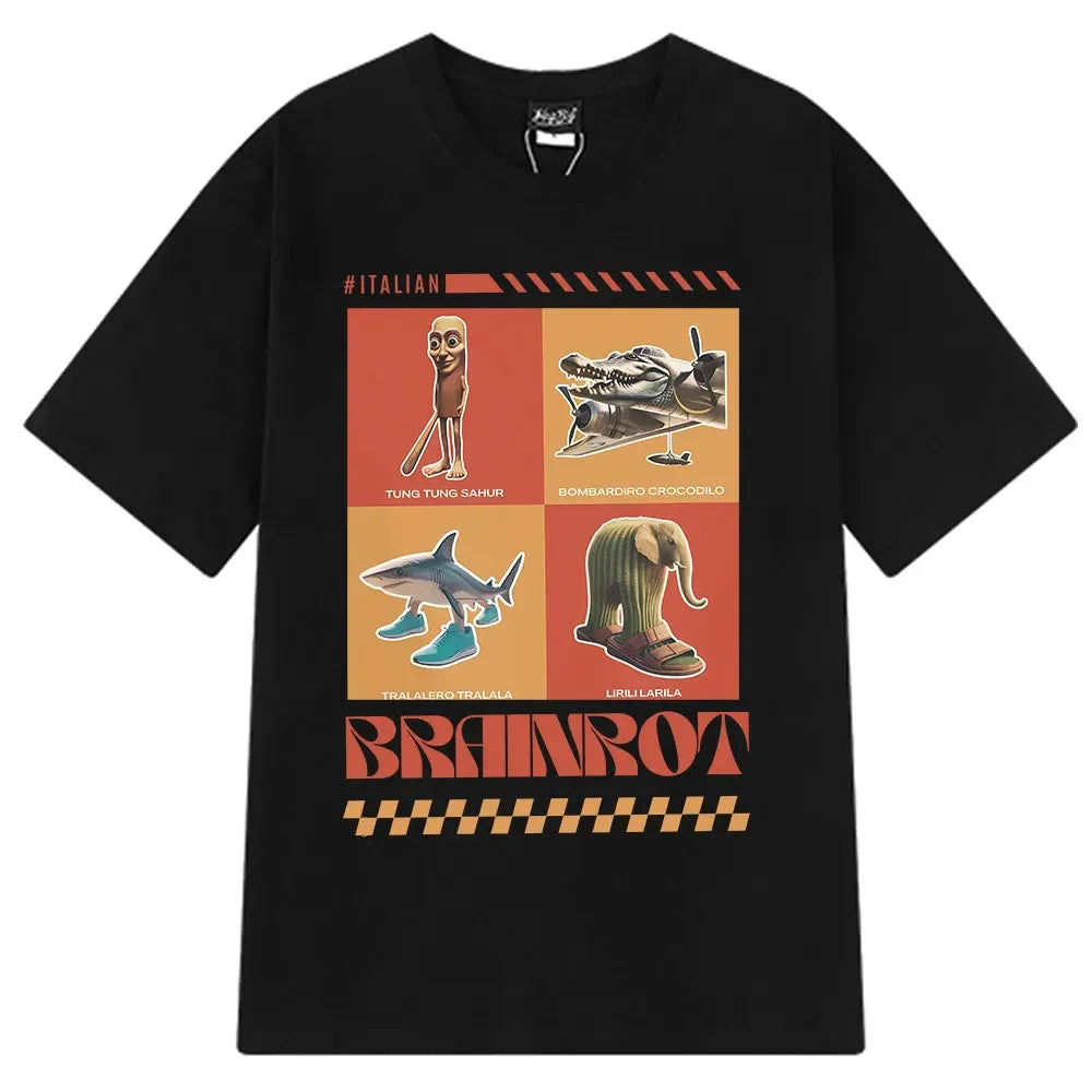 Brr Brr Patapim T Shirt Funny Italian Brainrot Meme Graphic T-shirt Women Summer Cozy Soft O-Neck T-shirts Tops
