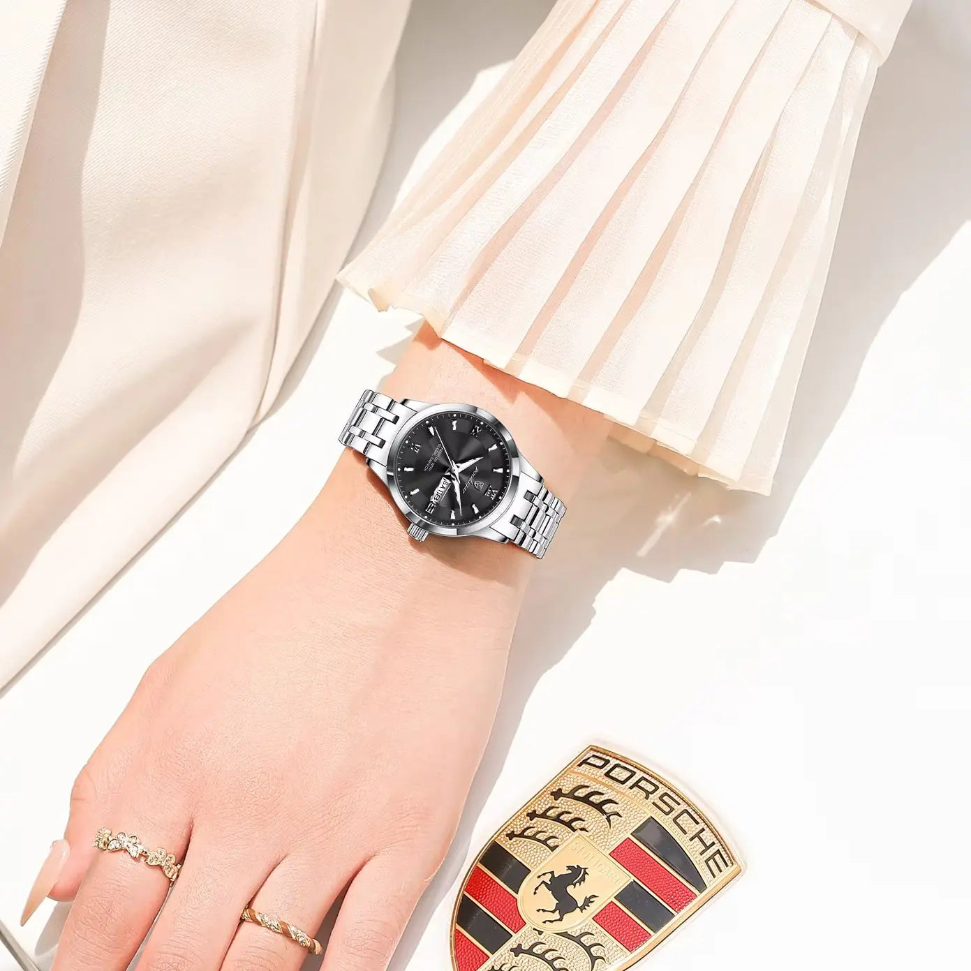 POEDAGAR Luxury Quartz Women Watch Luminous Stainless Steel Waterproof Ladies Wristwatch Week Date Fashion Woman's Watches Reloj