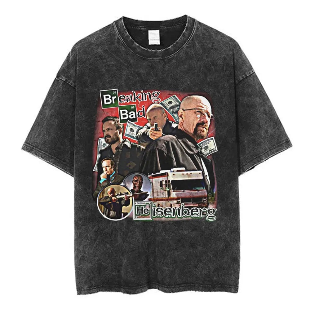 Heisenberg Breaking Bad Vintage Washed T Shirt Better Call Saul Graphic Print T-shirts Men's Pure Cotton Short Sleeves Tee Shirt