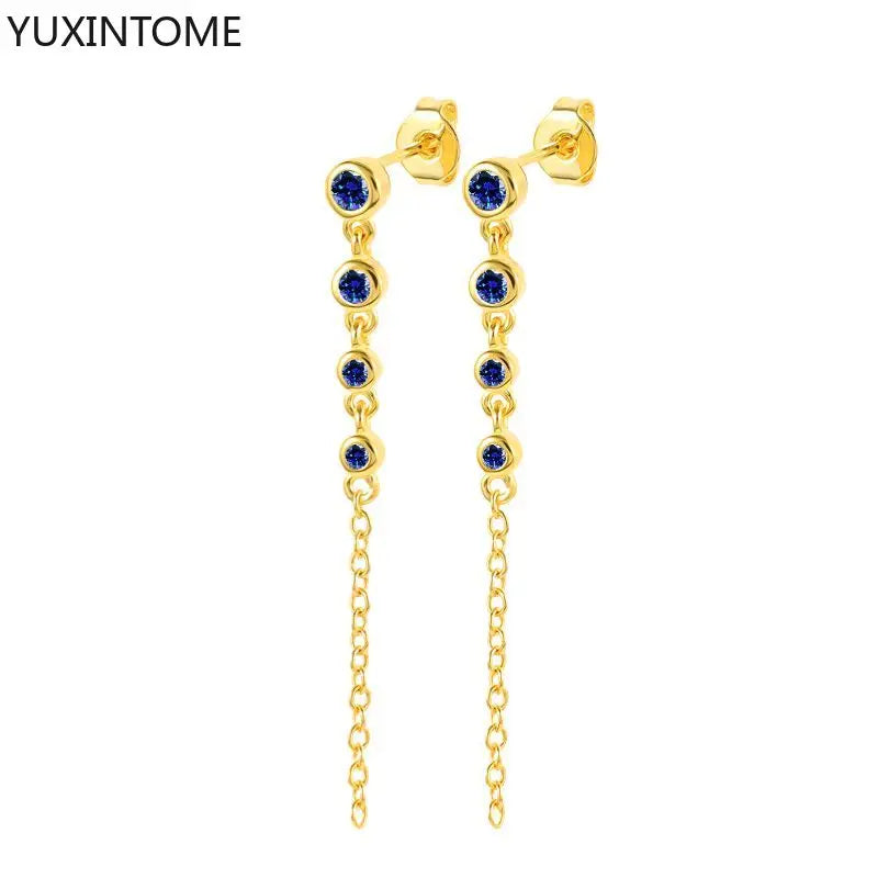 925 Sterling Silver Needle Shiny Round Zircon Pendant Hoop Earrings Exquisite Long Chain Stud Earrings Women's Fashion Jewelry